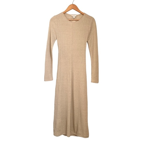 Topshop Women’s 8 Beige Knit Open Back Midi Dress Long Sleeve Bodycon Stretch - Picture 5 of 12